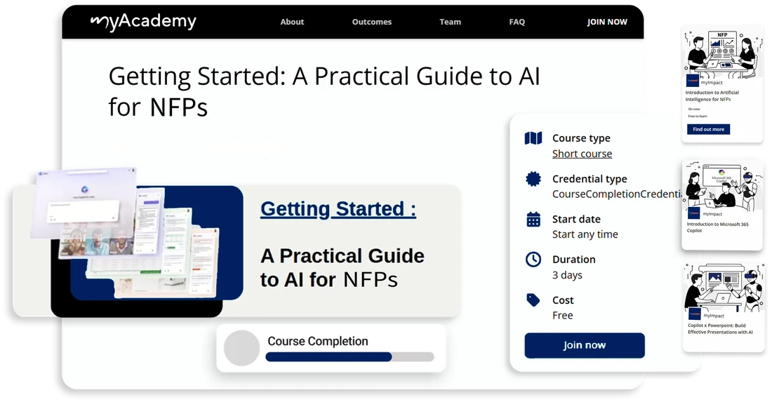 myAcademy course cards and completion progress for AI training